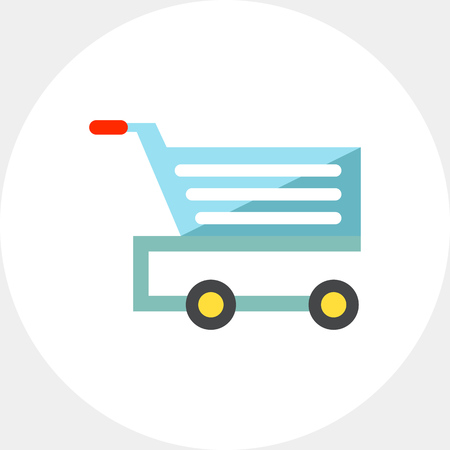 Multicolored vector icon of shopping cart with wheelsのイラスト素材