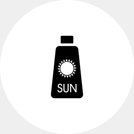 Skin cream bottle with sun sign. Summer, skincare, beach. Sunbathing concept. Can be used for topics like weather, nature, tourism, health.のイラスト素材