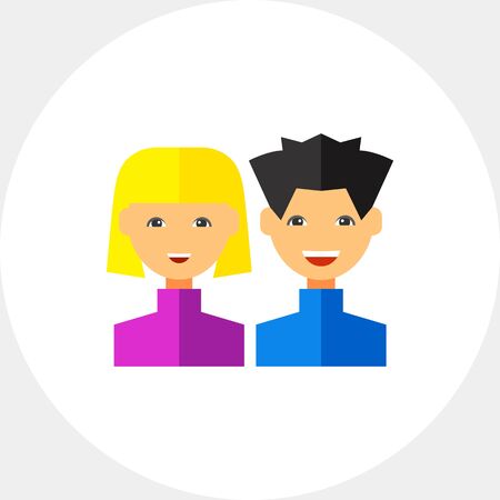 Multicolored vector icon of young man and woman representing usersのイラスト素材
