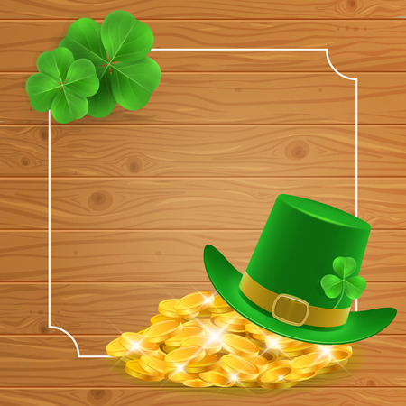 Frame with green hat, coins and cloversのイラスト素材