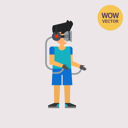 Man in Virtual Glasses and Gloves Iconのイラスト素材