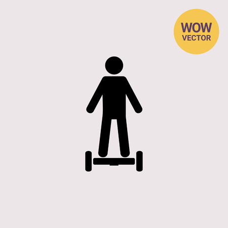 Man standing on hoverboard. Gyroscope, electric, urban. Hoverboard concept. Can be used for topics like technology, electronics, transport.のイラスト素材
