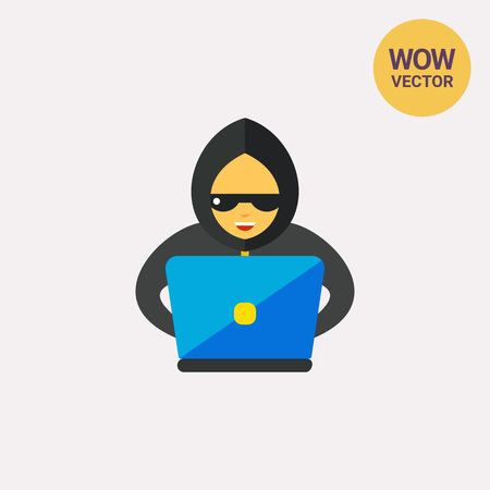 Hacker at computer vector iconのイラスト素材