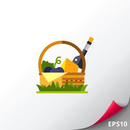 Basket with Wine and Cheese Iconのイラスト素材
