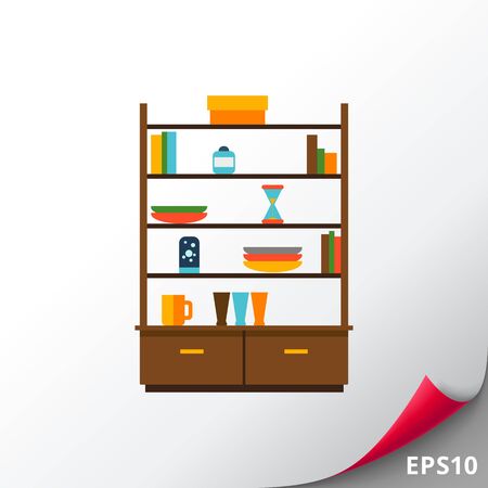 Cupboard with books and tablewareのイラスト素材