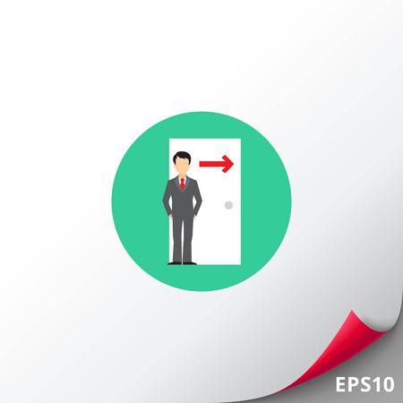 Icon of businessman figure standing at doorway with arrow direction singのイラスト素材