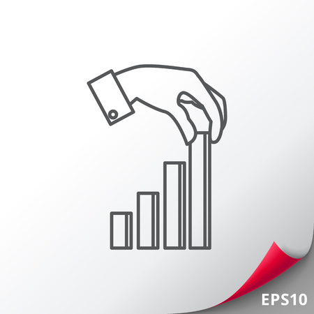 Icon of man hand putting last element of bar chartのイラスト素材