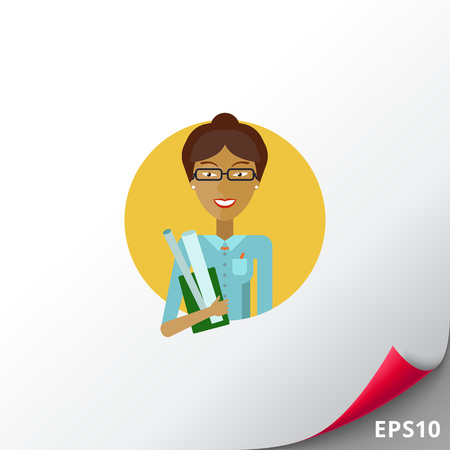 Female character, portrait of smiling young Asian female teacher holding drawing paper rollsのイラスト素材