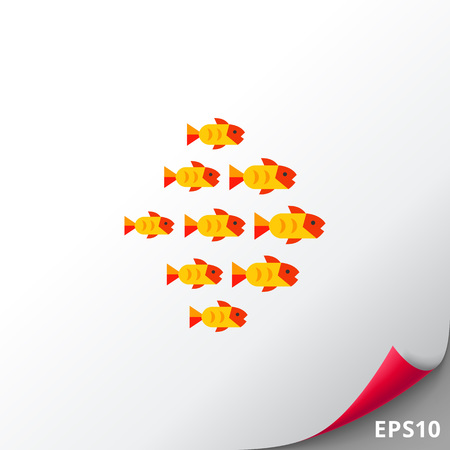 Fish shoal of nine fishes. Swimming, ocean, wildlife. Fish concept. Can be used for topics like fishing, zoology, nature.のイラスト素材