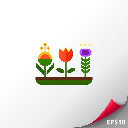 Vector icon of flower bed with various flowersのイラスト素材