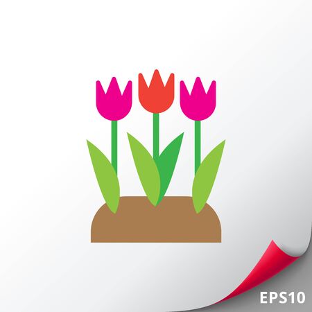 Vector icon of flower bed with tulipsのイラスト素材
