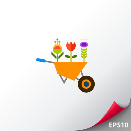Flowers in wheelbarrow iconのイラスト素材