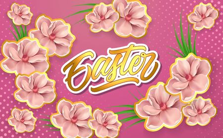Easter lettering with cheery flowersのイラスト素材