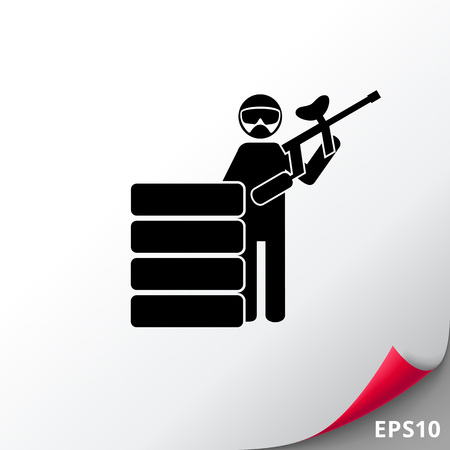 Paintball Player Behind Stacked Tires Iconのイラスト素材