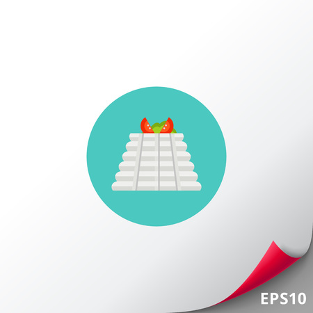 Multicolored vector icon of ricotta cottage cheese with tomato and basil on topのイラスト素材