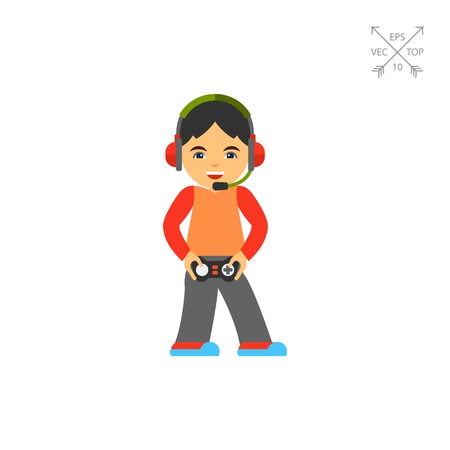 Gamer with joystick and headset iconのイラスト素材