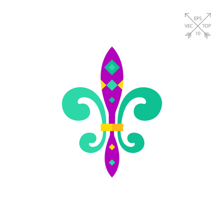Vector icon of ornate Mardi Gras Fleur de Lis. Fat Tuesday, holiday symbol, celebration.のイラスト素材