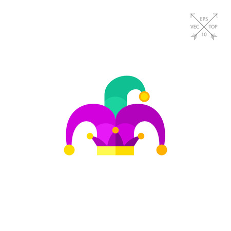 Vector con of green and purple Mardi Gras jester hat. Carnival, masquerade, circus. Mardi Gras concept.のイラスト素材