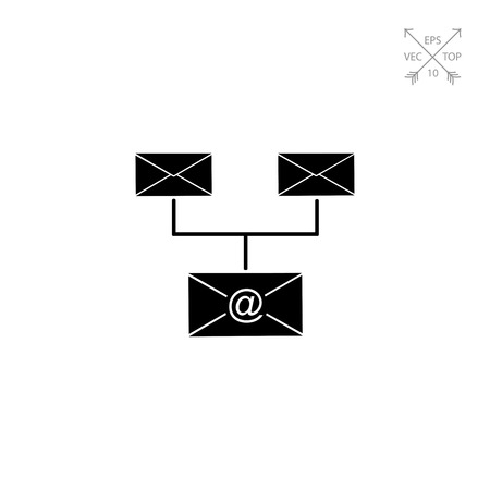 Vector icon of structure of three connected envelopes representing e-mail marketingのイラスト素材