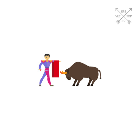 Matador fighting against bull iconのイラスト素材