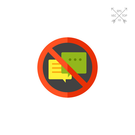 Speech bubbles on prohibition sign. Silence, talking, code of behavior, attention. No talking concept. Can be used for topics like business, communication, code of behaviorのイラスト素材