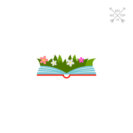 Open book with blooming flowers. Floriculture manual, imagination, environmentally sound book. Gardening concept. Can be used for topics like botany, education, literature, environmental conservationのイラスト素材