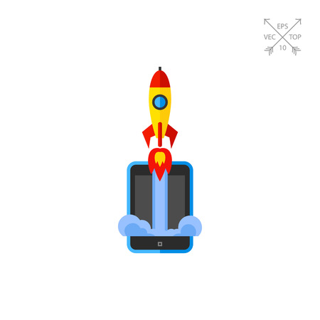Startup Rocket and Tablet Iconのイラスト素材