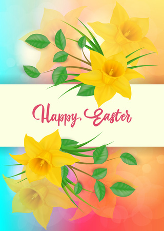Happy Easter lettering With Daffodilsのイラスト素材