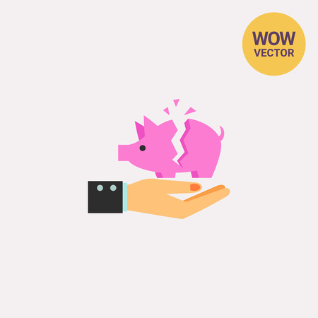 Hand holding broken piggy bank iconのイラスト素材