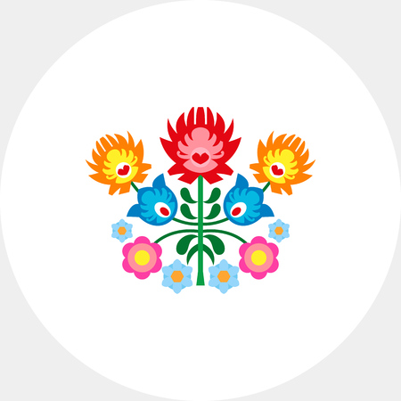 Vector icon of traditional Polish colorful floral pattern. Floral pattern, Polish art, Polish culture. Poland concept. Can be used for topics like culture native art, creative artworkのイラスト素材