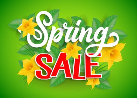 Spring Sale Lettering and Daffodilsのイラスト素材