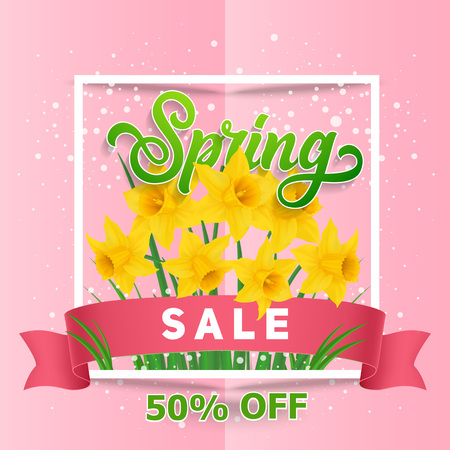 Spring Sale 50 Off letteringのイラスト素材