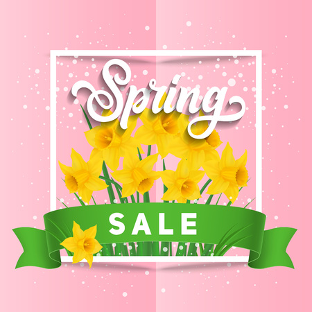 Spring Sale lettering with narcissusのイラスト素材