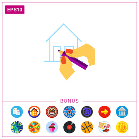 Female hand drawing with pen iconのイラスト素材