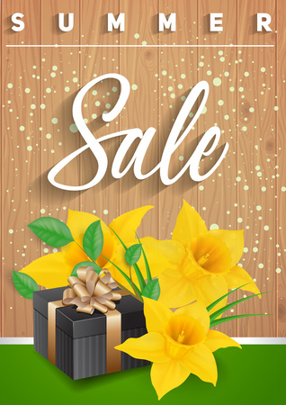 Summer sale lettering, gift, daffodils.のイラスト素材