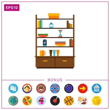 Cupboard with books and tablewareのイラスト素材