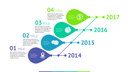 Four titles timeline process chart slide template. Business data. Year, diagram, design. Creative concept for infographic, presentation. Can be used for topics like research, management, marketing.のイラスト素材