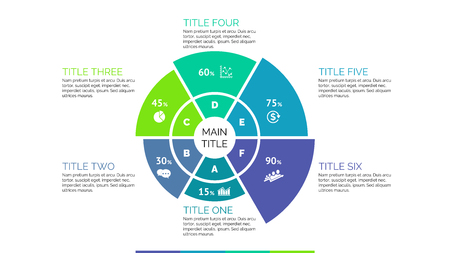 Six sectors percentage chart. Business data. Review, diagram, design. Concept for infographic, presentation, report. Can be used for topics like analysis, statistics, finance.のイラスト素材