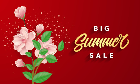 Big Summer Sale lettering with flowersのイラスト素材