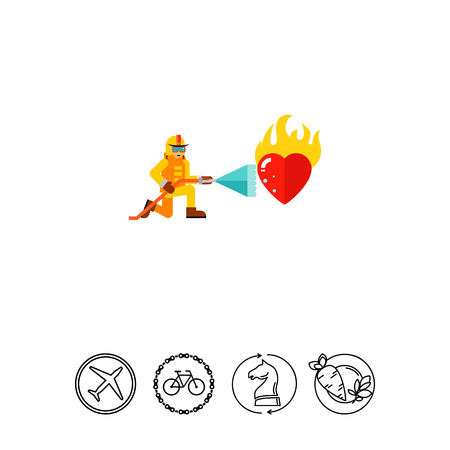 Fireman Extinguishing Burning Heart Iconのイラスト素材