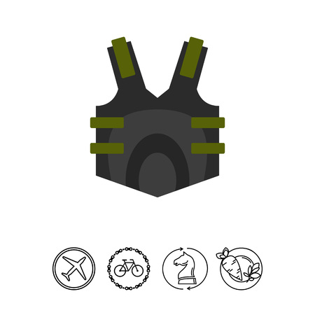 Vector icon of green paintball vest. Sportswear, protective wear, uniform. Paintball concept. Can be used for topics like outfit, leisure, armorのイラスト素材