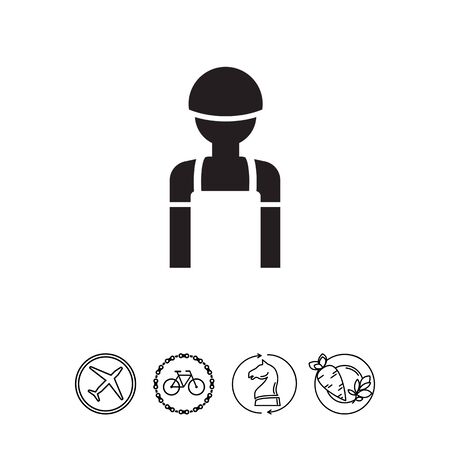 Icon of man silhouette wearing overalls and hardhatのイラスト素材