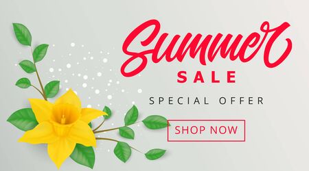 Summer Sale Offer Lettering and Daffodilのイラスト素材