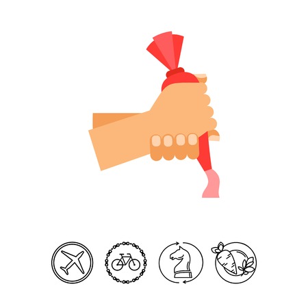 Icon of piping bag. Cake decoration, filling, icing. Culinary concept. Can be used for topics like baking, cooking, dessertのイラスト素材