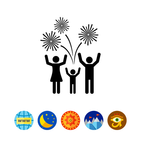 Cheering People and Firework Iconのイラスト素材