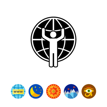 Person silhouette on globe background. Company profile, website, network, information. Business concept. Can be used for topics like business, network, companyのイラスト素材