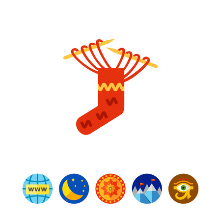 Multicolored vector icon of knitting needles and red sockのイラスト素材
