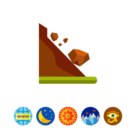 Stones rolling down slope. Danger, mountain, foot. Landslide concept. Can be used for topics like geology, geography, business.のイラスト素材