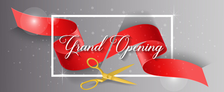 Grand Opening Lettering and Cut Ribbonのイラスト素材