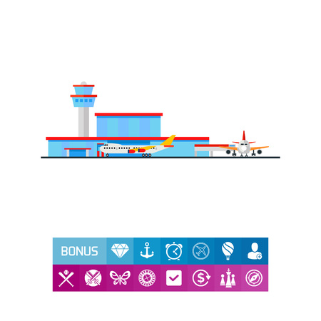 Airport Terminal and Liners Vector Iconのイラスト素材